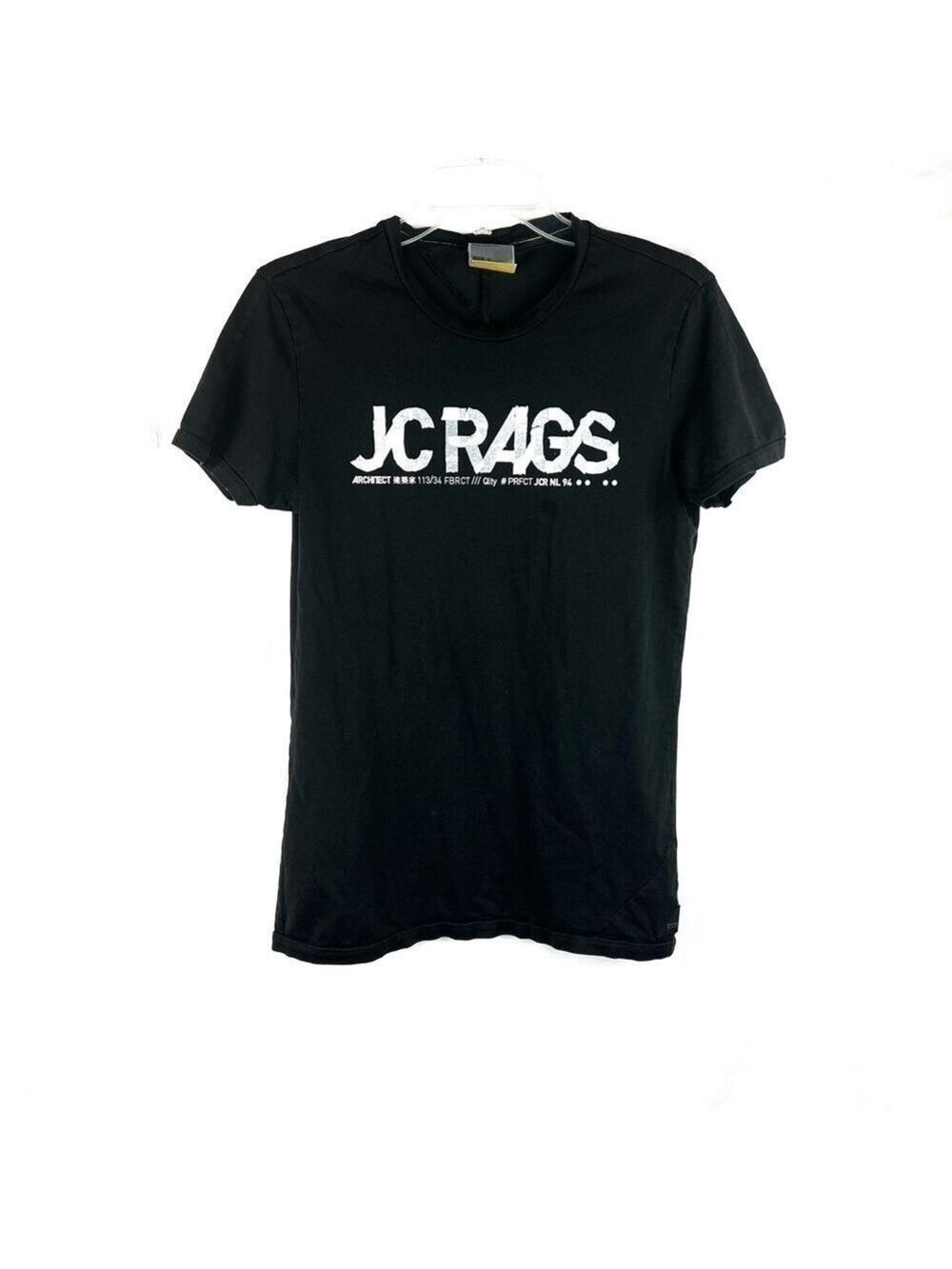 Euc-jc Rags Nordstrom, B/W Crew Neck, Cotton, Logo, Short Sleeve Tee Size Large